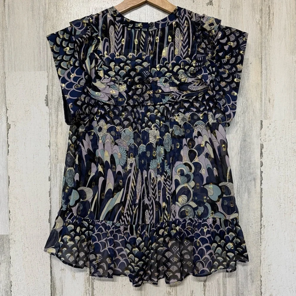 Zadig & Voltaire Toundra Lurex Printed Silk Blouse Top Size S Party Cocktail - Picture 6 of 12